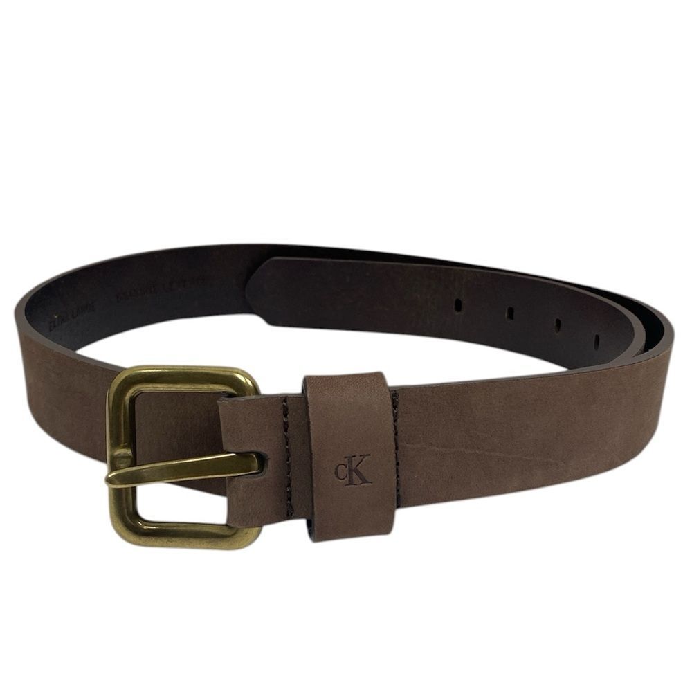 Calvin Klein CK Brown Genuine Leather Belt Brass Buckle Casual Classic Size XL